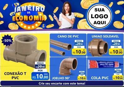 Modelo de Encarte para Encarte A4 Horizontal com o tema Janeiro da Economia para Tubos e conexões