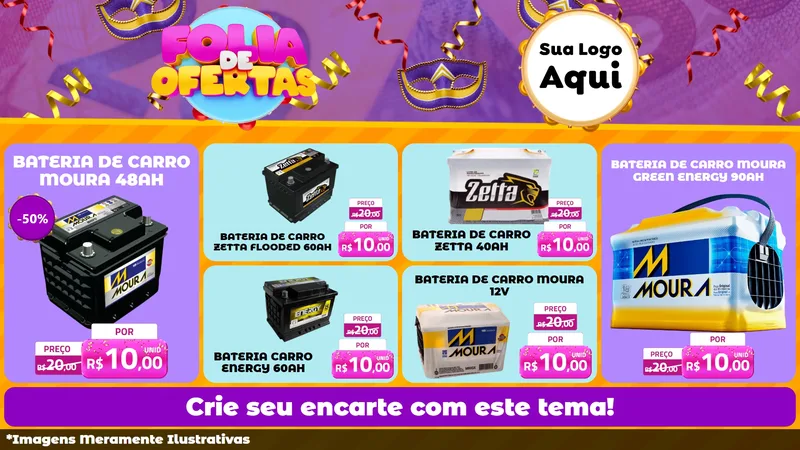 Modelo de TV para TV Horizontal com o tema Folia de Ofertas para Baterias Elétricas