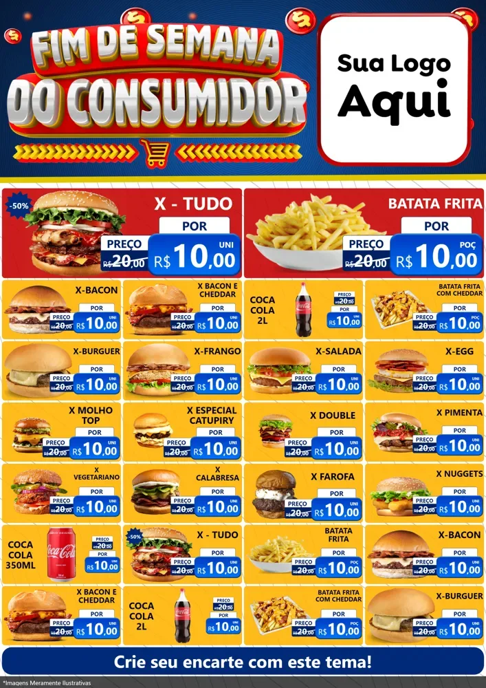 Modelo de Encarte para Encarte A4 Vertical com o tema Fim de Semana do Consumidor para Hamburgueria