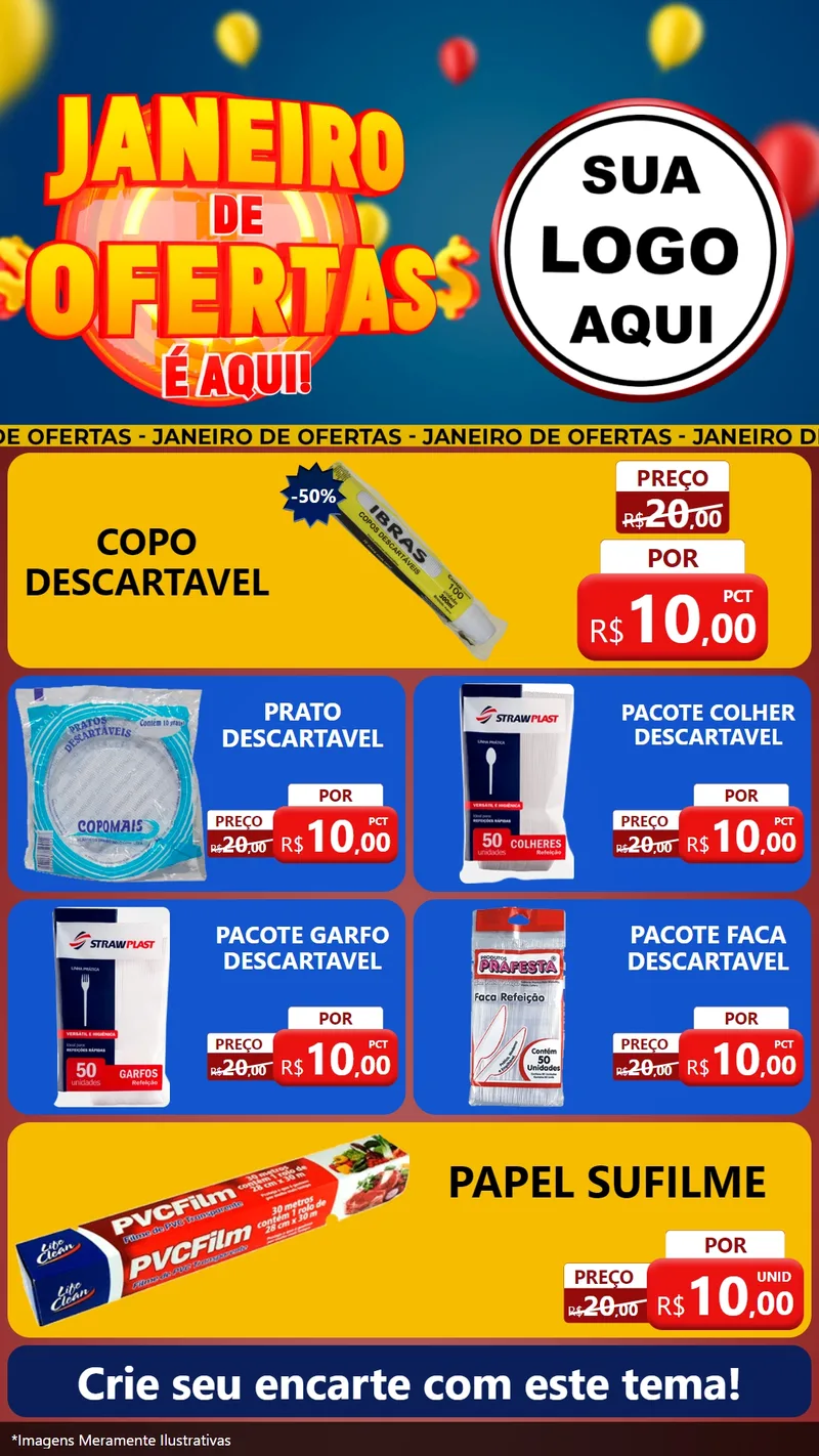 Modelo de TV para TV Vertical com o tema Janeiro de Ofertas É Aqui! para Embalagens