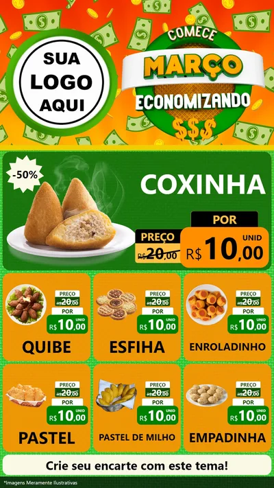 Modelo de Rede Social para Stories com o tema Comece Março Economizando para Salgadaria