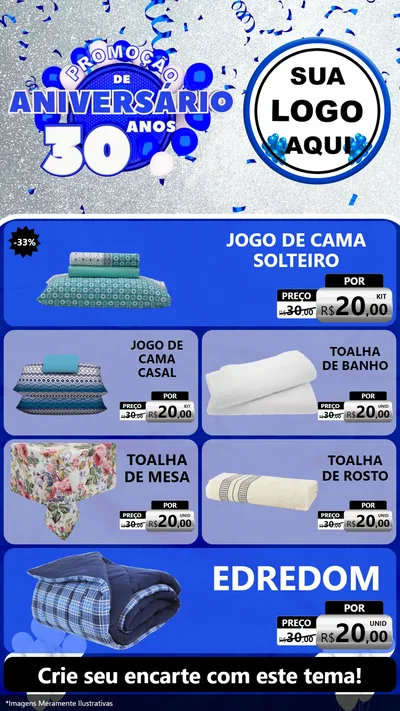 Modelo de TV para TV Vertical com o tema Promoção de Aniversário - 30 Anos para Cama, Mesa e Banho