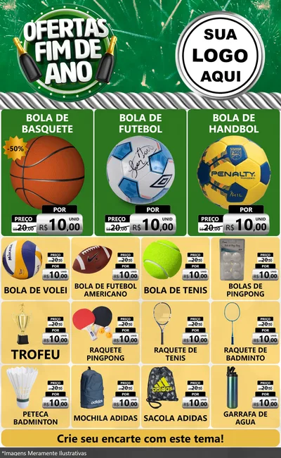 Modelo de Encarte para Encarte Grande com o tema Ofertas Fim de Ano para Artigos Esportivos