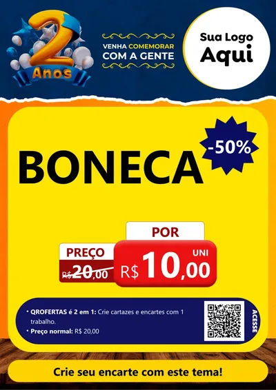 Modelo de Cartaz para Cartaz A4 Vertical com o tema Aniversário de 2 anos para Brinquedos