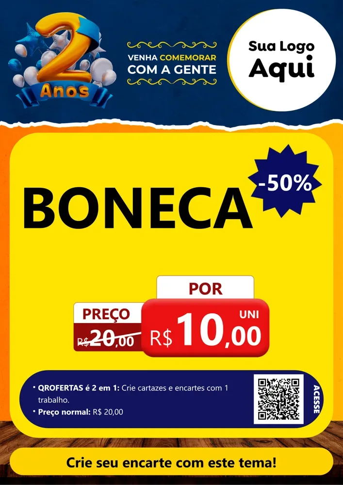 Modelo de Cartaz para Cartaz A4 Vertical com o tema Aniversário de 2 anos para Brinquedos