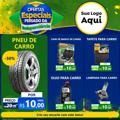 Modelo de Rede Social para Feed Facebook com o tema Ofertas Especiais Feriado da Independência para Auto peças