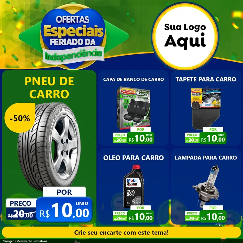 Modelo de Rede Social para Feed Facebook com o tema Ofertas Especiais Feriado da Independência para Auto peças