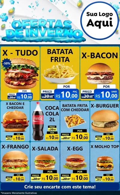 Modelo de Encarte para Encarte Grande com o tema Ofertas de Inverno para Hamburgueria