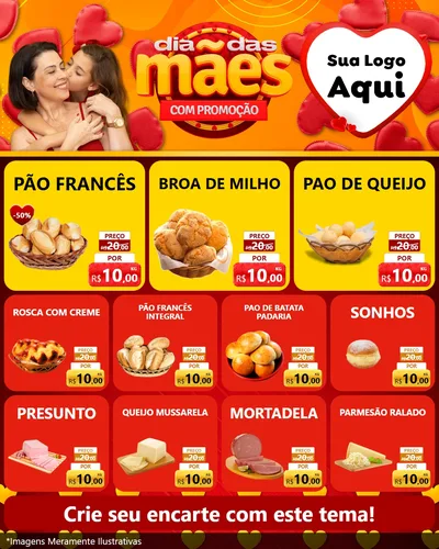 Modelo de Rede Social para Feed Instagram com o tema Dia das Mães com Promoção para Padaria