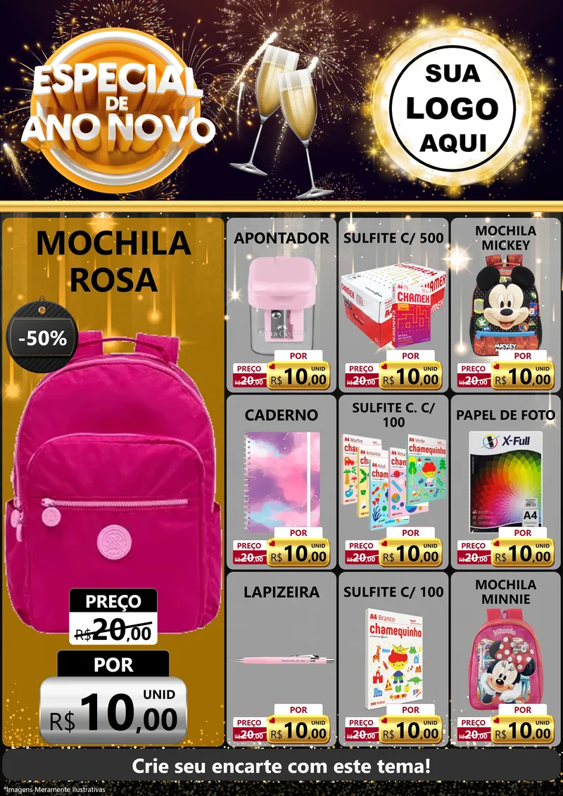 Modelo de Encarte para Encarte A4 Vertical com o tema Especial de Ano Novo para Papelaria