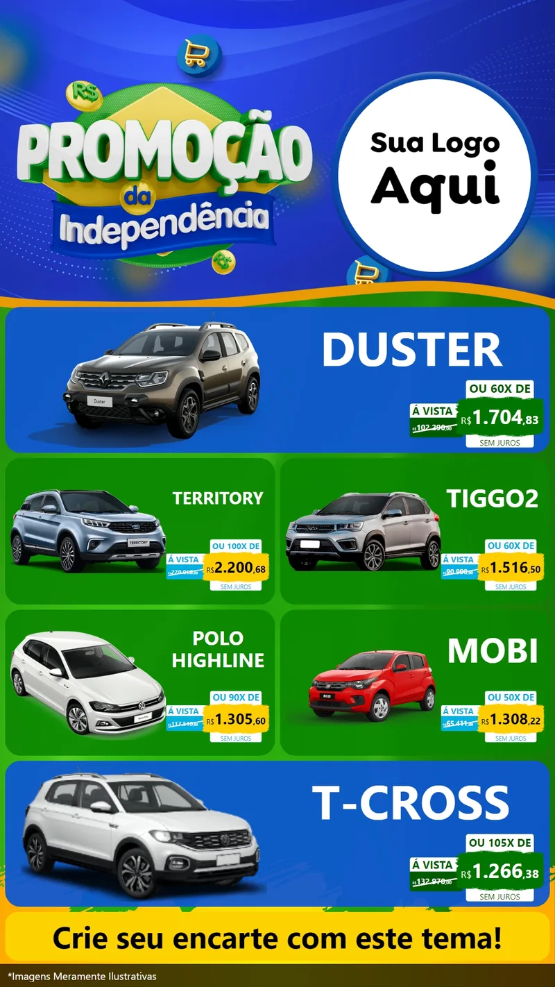 Modelo de TV para TV Vertical com o tema Promoção da Independência para Concessionaria de Carros