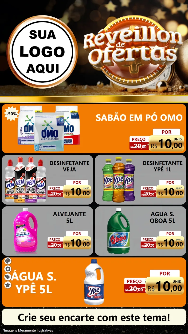 Modelo de TV para TV Vertical com o tema Réveillon de Ofertas para Produtos de Limpeza