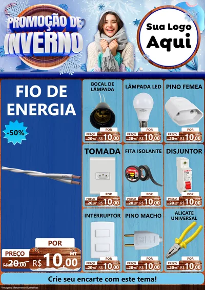 Modelo de Encarte para Encarte A4 Vertical com o tema Promoção de Inverno para Materiais Elétricos