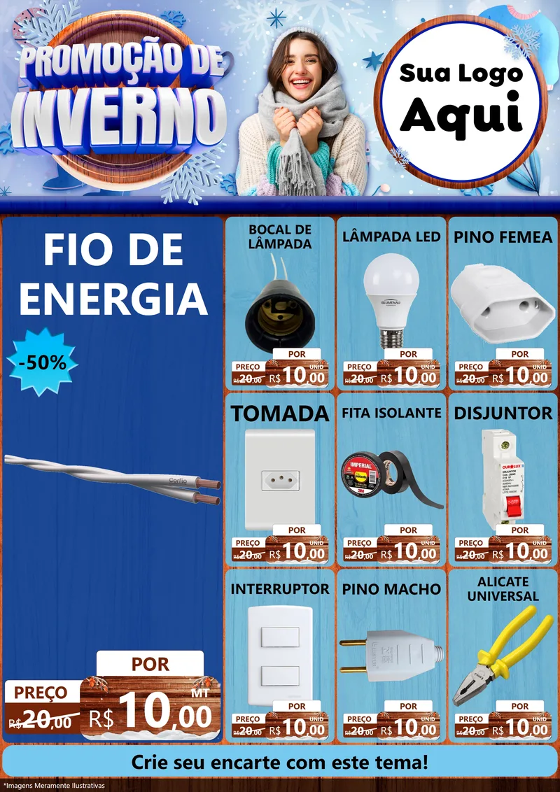 Modelo de Encarte para Encarte A4 Vertical com o tema Promoção de Inverno para Materiais Elétricos