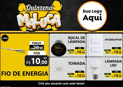 Modelo de Encarte para Encarte A4 Horizontal com o tema Quinzena Maluca para Materiais Elétricos