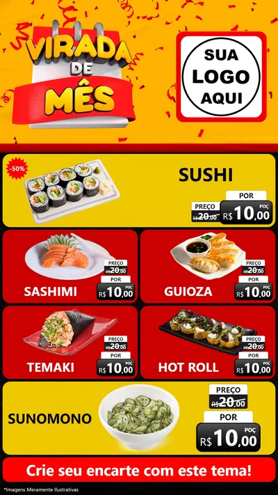 Modelo de TV para TV Vertical com o tema Virada de Mês para Comida japonesa