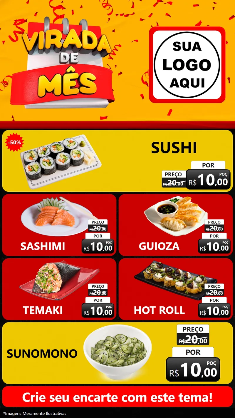 Modelo de TV para TV Vertical com o tema Virada de Mês para Comida japonesa