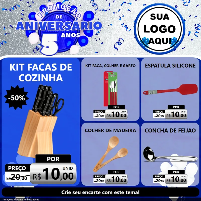 Modelo de Rede Social para Feed Facebook com o tema Promoção de Aniversário - 5 Anos para Utilidades Domésticas