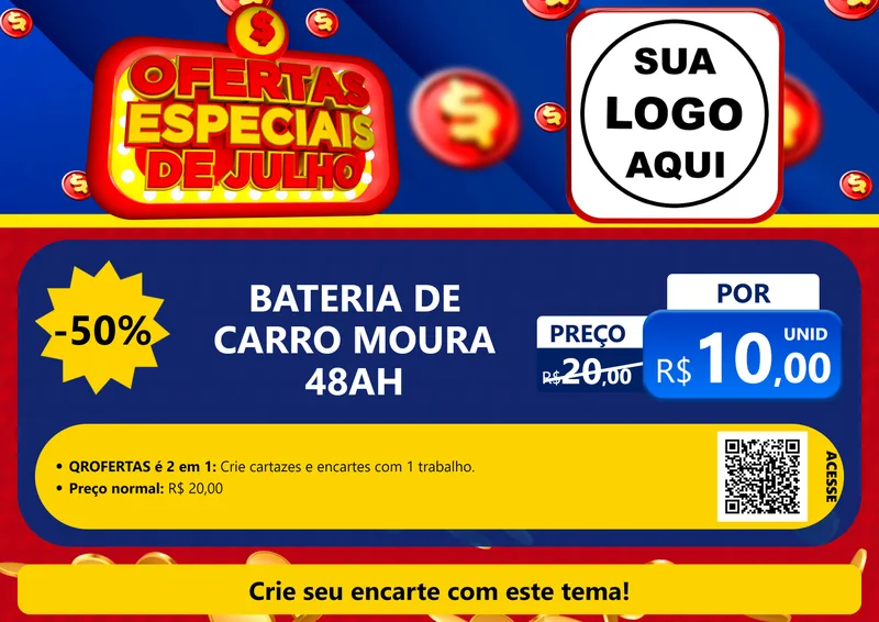Modelo de Cartaz para Cartaz A4 Horizontal com o tema Ofertas Especiais de Julho para Baterias Elétricas