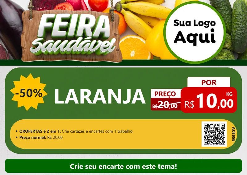 Modelo de Cartaz para Cartaz A4 Horizontal com o tema Feira Saudável para Hortifrúti