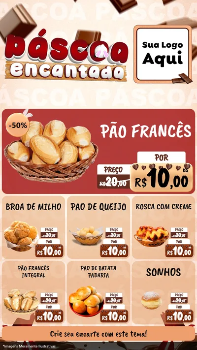 Modelo de Rede Social para Stories com o tema Páscoa Encantada para Padaria