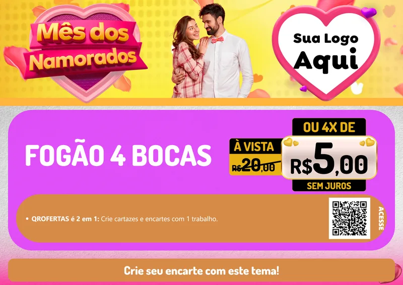 Modelo de Cartaz para Cartaz A4 Horizontal com o tema Mês dos Namorados para Móveis e Eletro
