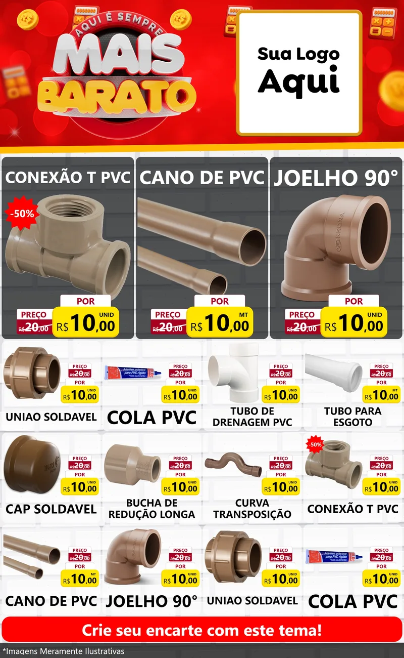 Modelo de Encarte para Encarte Grande com o tema Mais Barato para Tubos e conexões