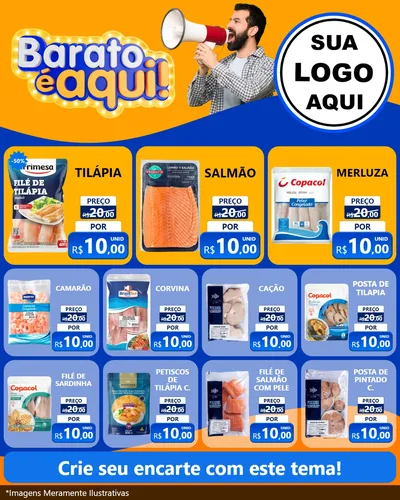 Modelo de Rede Social para Feed Instagram com o tema Barato é aqui para Peixaria