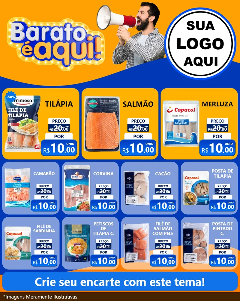 Modelo de Rede Social para Feed Instagram com o tema Barato é aqui para Peixaria