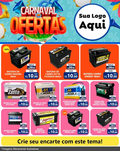 Modelo de Rede Social para Feed Instagram com o tema Carnaval de Ofertas para Baterias Elétricas