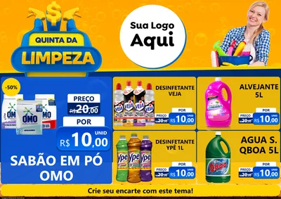 Modelo de Encarte para Encarte A4 Horizontal com o tema Quinta da Limpeza para Produtos de Limpeza
