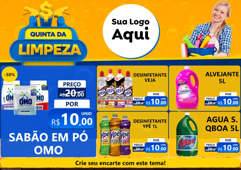 Modelo de Encarte para Encarte A4 Horizontal com o tema Quinta da Limpeza para Produtos de Limpeza