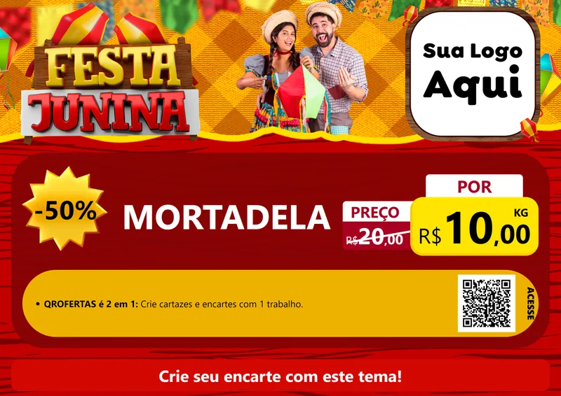 Modelo de Cartaz para Cartaz A4 Horizontal com o tema Festa Junina para Frios e Laticínios