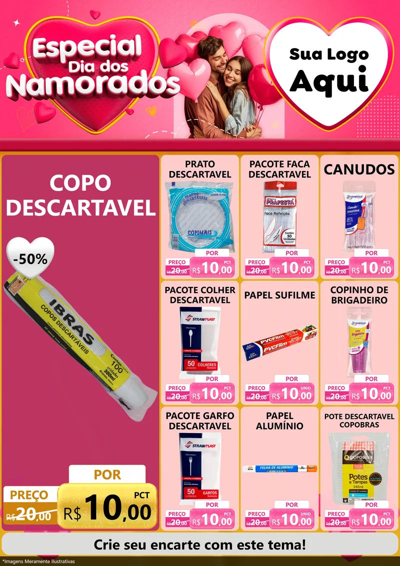 Modelo de Encarte para Encarte A4 Vertical com o tema Especial Dia dos Namorados para Embalagens