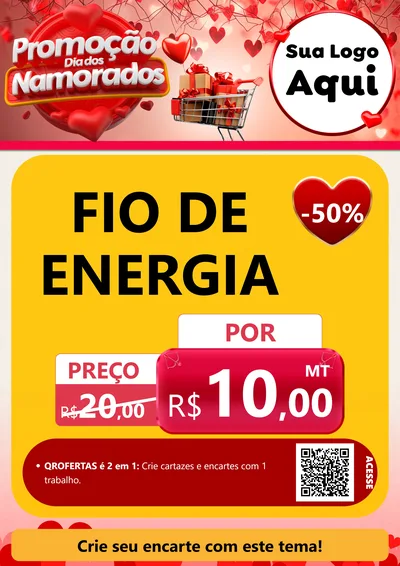 Modelo de Cartaz para Cartaz A4 Vertical com o tema Promoção Dia dos Namorados para Materiais Elétricos