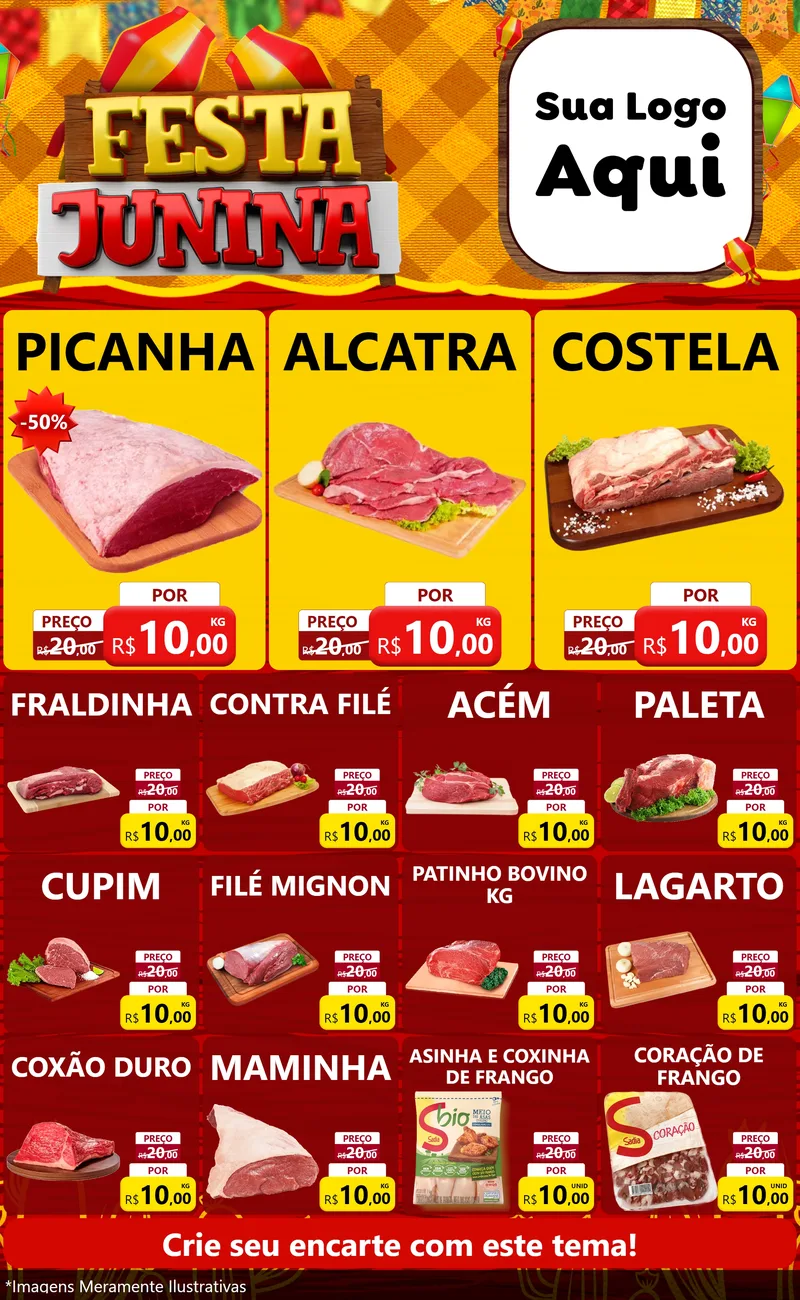 Modelo de Encarte para Encarte Grande com o tema Festa Junina para Açougue