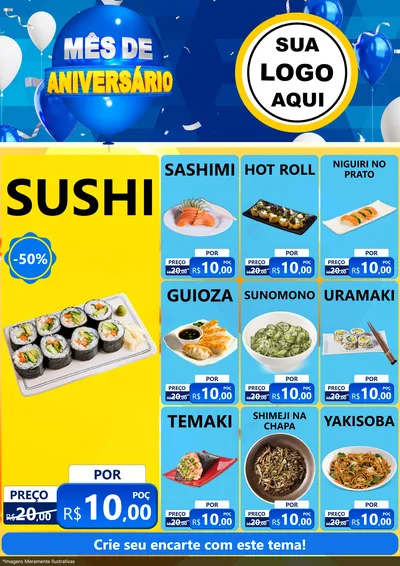Modelo de Encarte para Encarte A4 Vertical com o tema Mês de Aniversário para Comida japonesa