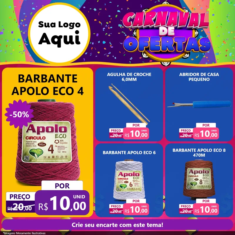 Modelo de Rede Social para Feed Facebook com o tema Carnaval de Ofertas para Armarinho e Aviamentos
