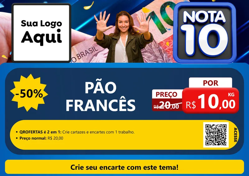 Modelo de Cartaz para Cartaz A4 Horizontal com o tema Nota 10 para Padaria