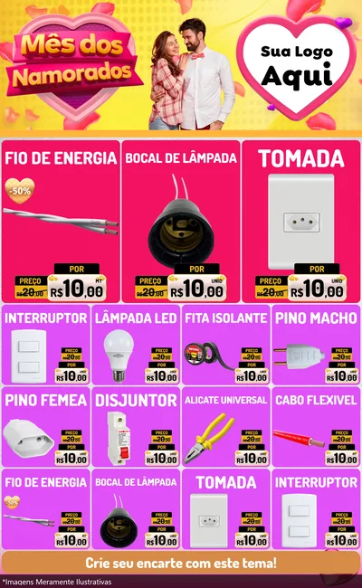 Modelo de Encarte para Encarte Grande com o tema Mês dos Namorados para Materiais Elétricos