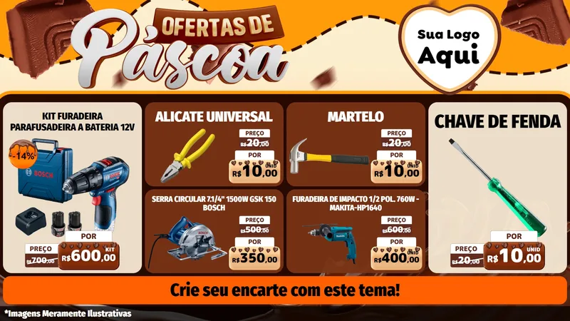 Modelo de TV para TV Horizontal com o tema Ofertas de Páscoa para Maquinas e Ferramentas
