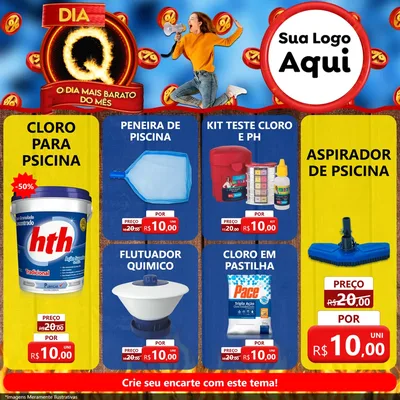Modelo de Rede Social para Feed Facebook com o tema Dia Q - O Dia Mais Barato Do Mês para Produtos para Piscina