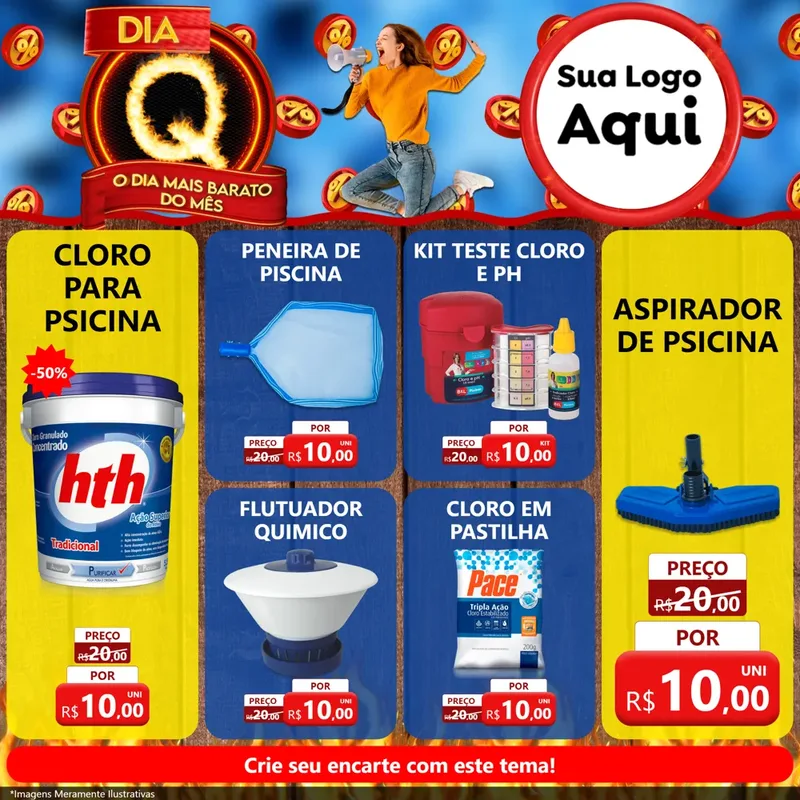 Modelo de Rede Social para Feed Facebook com o tema Dia Q - O Dia Mais Barato Do Mês para Produtos para Piscina