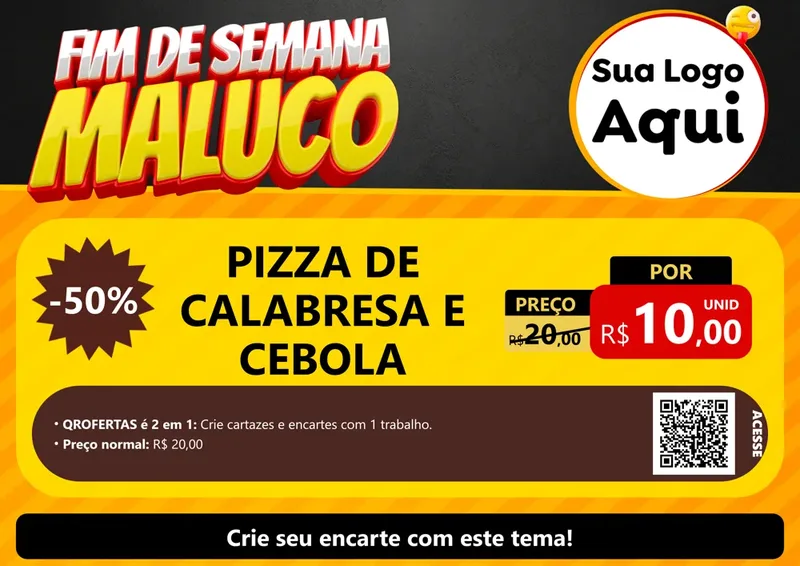 Modelo de Cartaz para Cartaz A4 Horizontal com o tema Final de Semana Maluco para Pizzaria