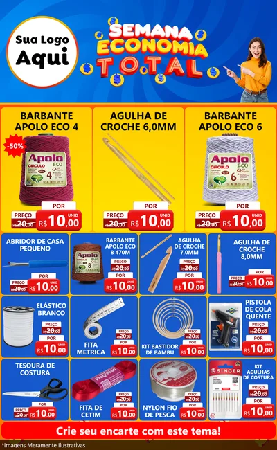Modelo de Encarte para Encarte Grande com o tema Semana Economia Total para Armarinho e Aviamentos