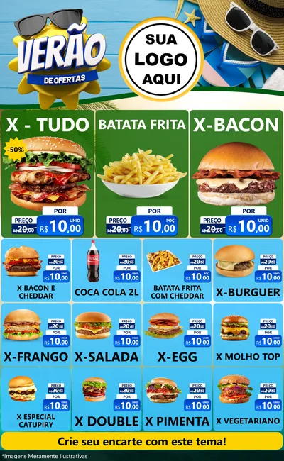 Modelo de Encarte para Encarte Grande com o tema Verão de Ofertas para Hamburgueria