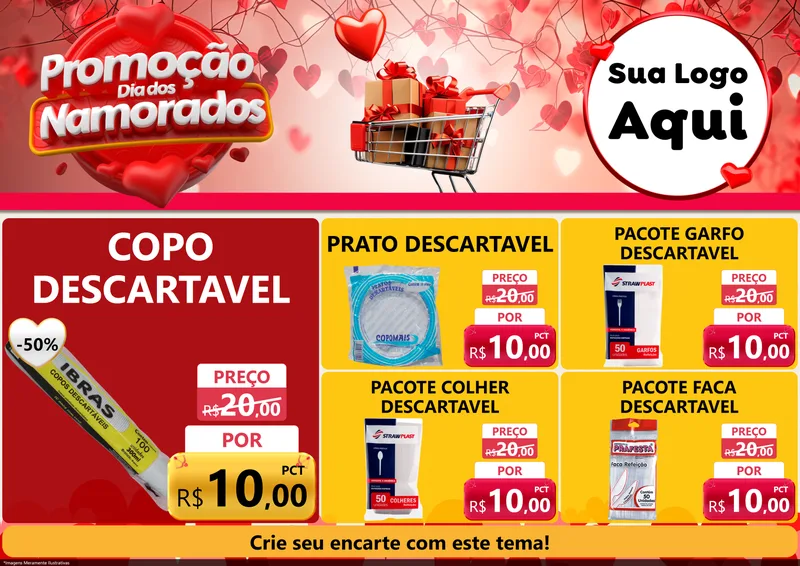Modelo de Encarte para Encarte A4 Horizontal com o tema Promoção Dia dos Namorados para Embalagens