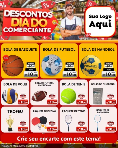 Modelo de Rede Social para Feed Instagram com o tema Descontos Dia do Comerciante para Artigos Esportivos