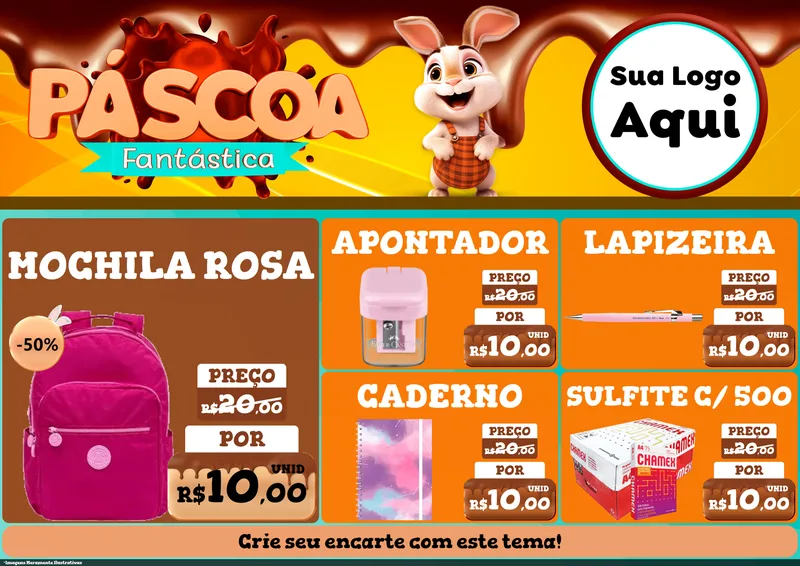 Modelo de Encarte para Encarte A4 Horizontal com o tema Páscoa Fantástica para Papelaria