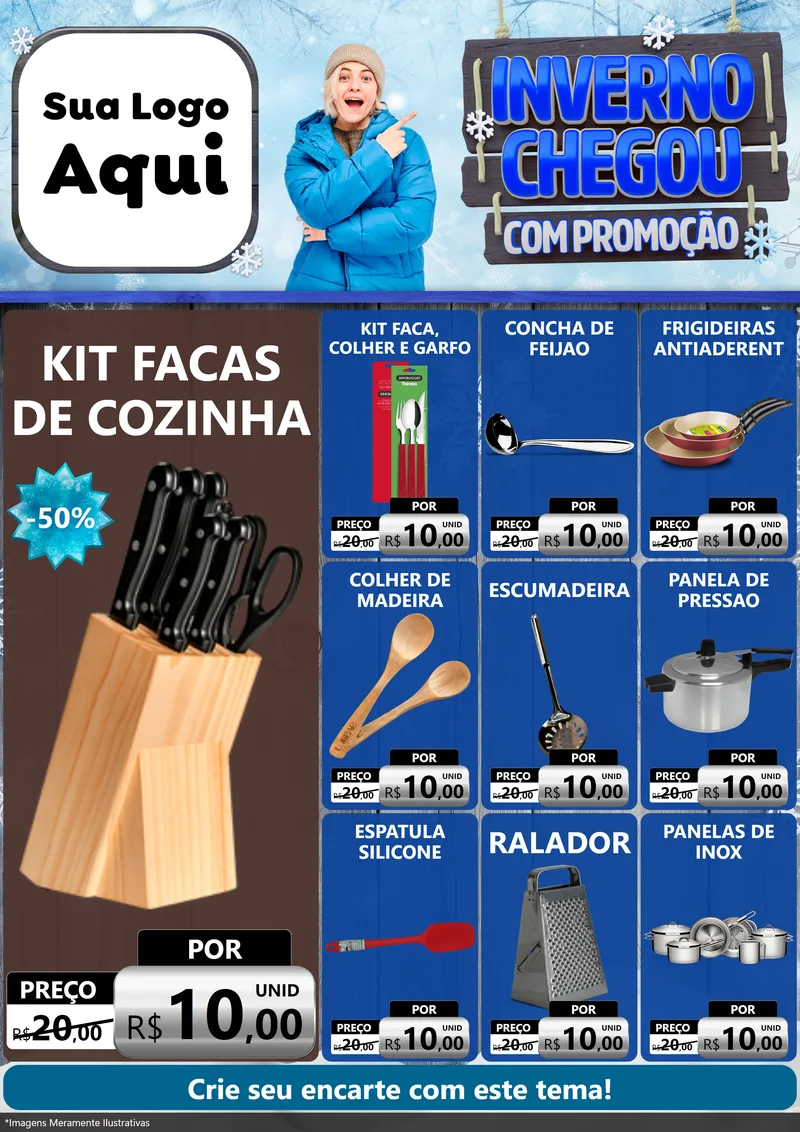 Modelo de Encarte para Encarte A4 Vertical com o tema Inverno Chegou Com Promoção para Utilidades Domésticas